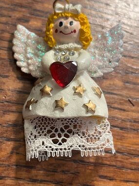 Handmade Angel Ornament with Red Heart (brooch)